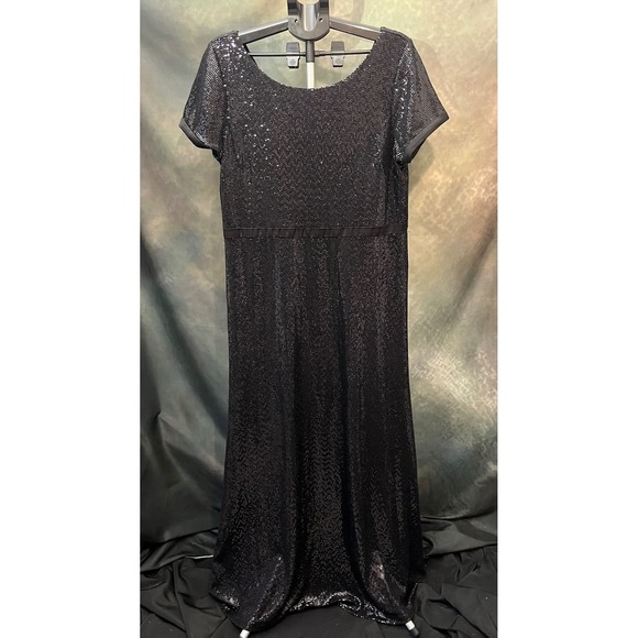 Dkny Dresses & Skirts - DKNY‎ Boat-neck Short Sleeve Black Sequin Maxi Dress Evening Formal Size 16